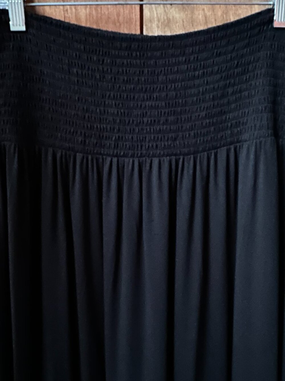 NWT Eileen Fisher Black Smocked Elastic Skirt/Strapless Dress in Women's Large - Picture 3 of 9